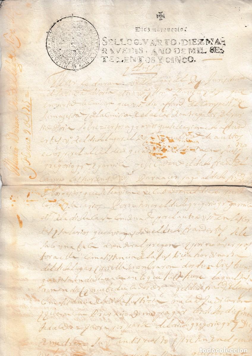 Manuscritos antiguos: 1705 EL ROYO (SORIA) FISCAL 4&ordm; 10 MRS PAPEL SELLADO