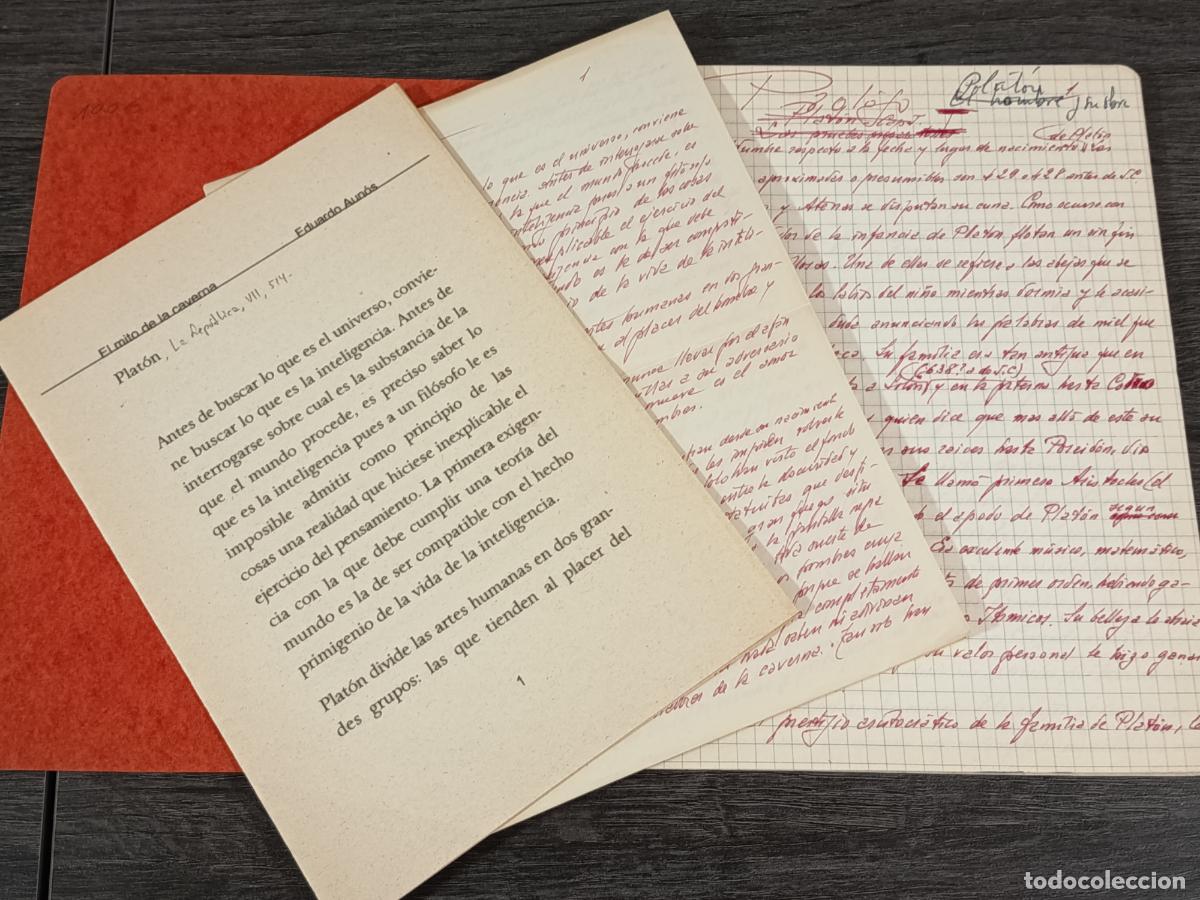 Manuscritos antiguos: 1956 - MANUSCRITO, EDUARDO AUN&Oacute;S, PLAT&Oacute;N. Libreta con 17 hojas manuscritas