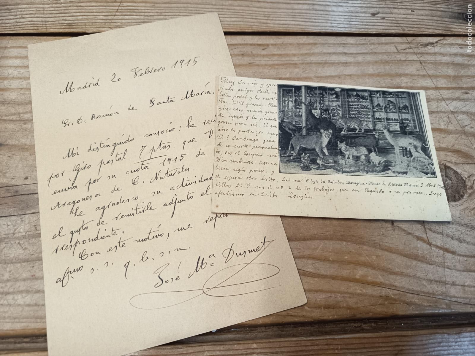 Manuscritos antiguos: 1915 - Carta y postal manuscritas de Jos&eacute; Mar&iacute;a Dusmet a Ram&oacute;n de Santa Mar&iacute;a