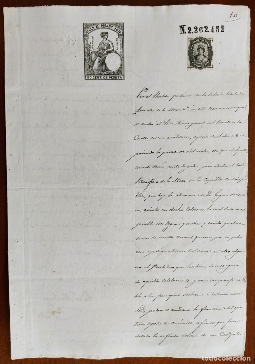 Manuscritos antiguos: COLONIA ARENALES DE LA MOSCARDA (CIUDAD REAL) A&Ntilde;O 1876 - SELLO 11&ordm; 50 CENT. PESETA - SOBRE IGLESIA