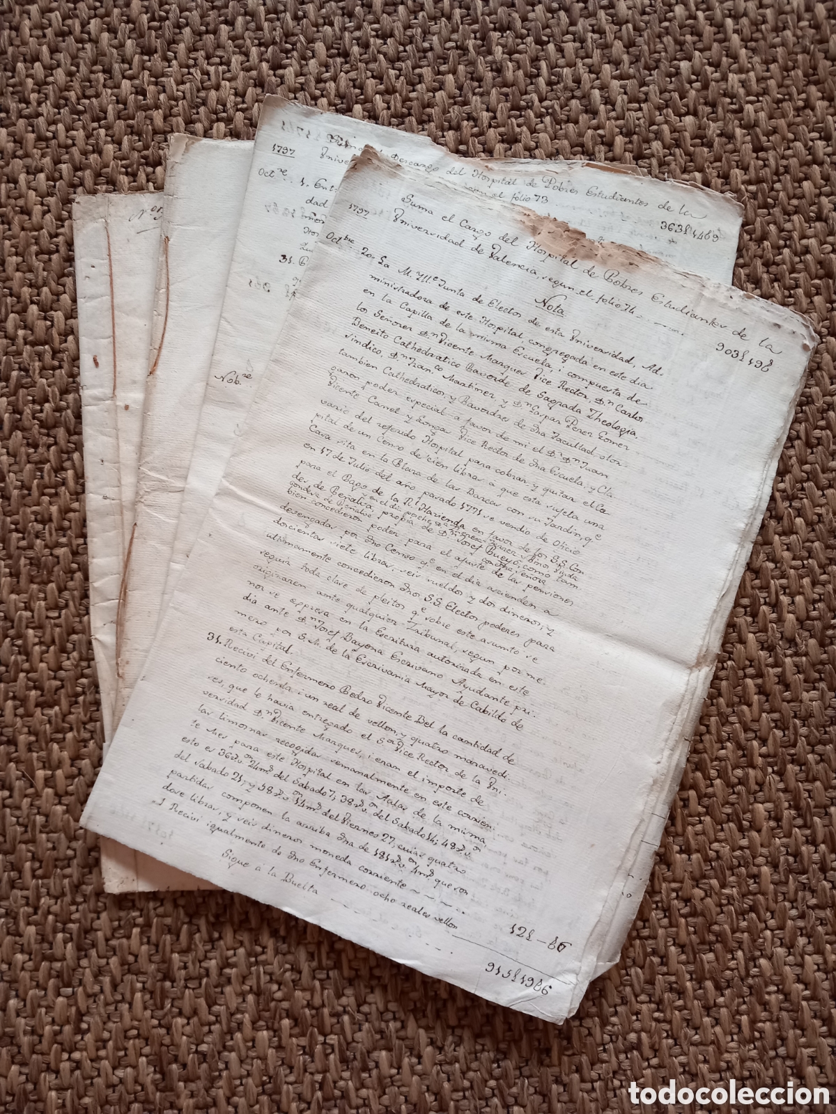 Manuscritos antiguos: LOTE DE DOCUMENTOS SOBRE LA CIUDAD DE VALENCIA, SU UNIVERSIDAD Y HOSPITAL. Siglo XVIII. HISTORIA.