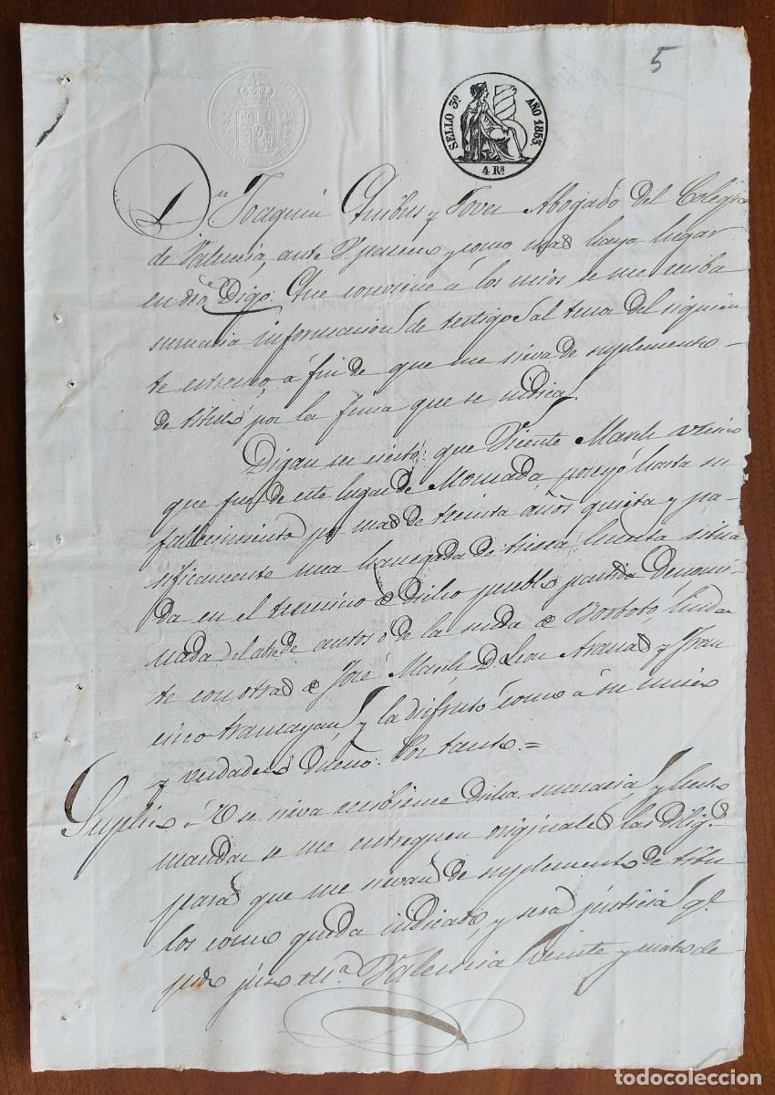 Manuscritos antiguos: MONCADA (VALENCIA) A&Ntilde;O 1853 - SELLO 3&ordm; 4 REALES - DAR FE DE LA PROPIEDAD DE UNOS TERRENOS