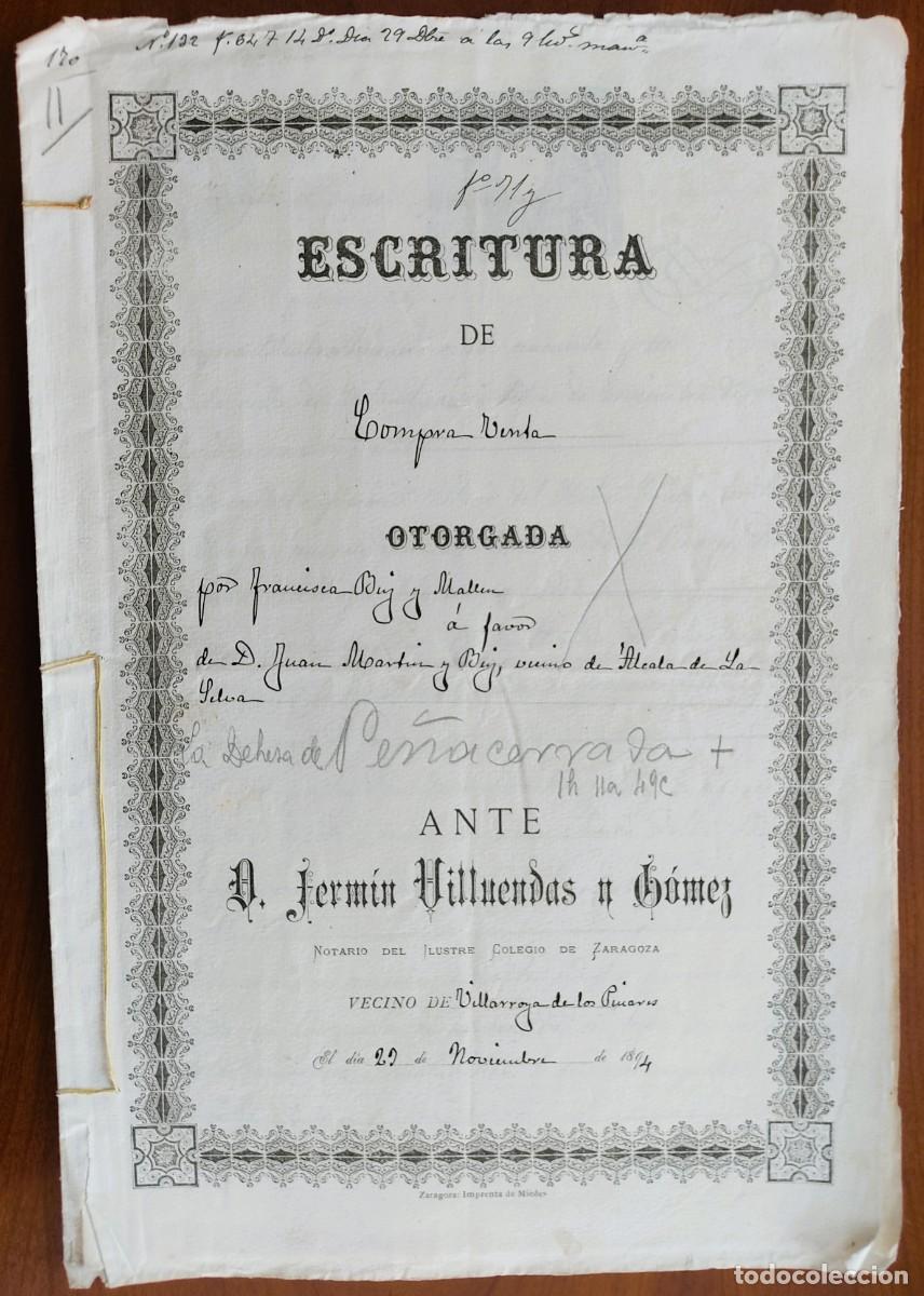Manuscritos antiguos: VILLARROYA DE LOS PINARES (TERUEL) A&Ntilde;O 1894 - (2) SELLO 13&ordf; CLASE 75 C. DE PESETA - COMPRA TIERRAS