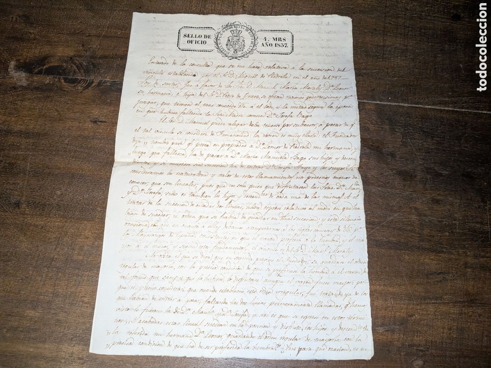 Manuscritos antiguos: Documento en papel sellado de Isabel II sello de oficio de 1837