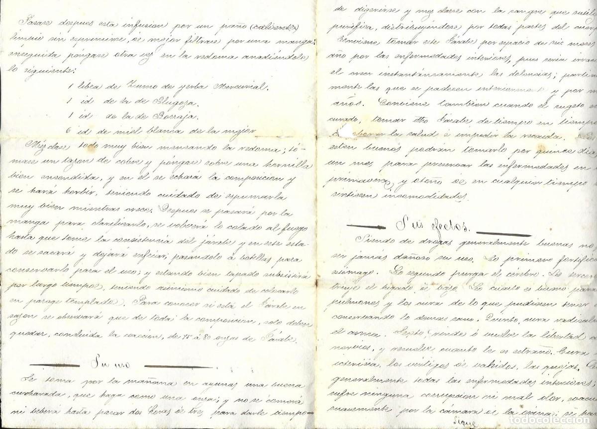 Manuscritos antiguos: Documento tr&iacute;ptico manuscrito &rdquo;Jarabe de larga vida&rdquo;. Sin fecha, prob. finales s. XIX - Foto 2