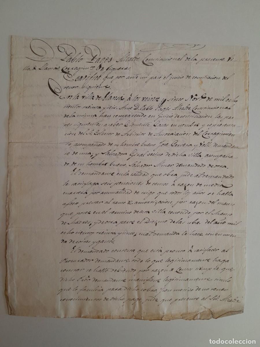Manuscritos antiguos: MANUSCRITO JUICIO CONCILIACI&Oacute;N ENTRE CLEMENTE CASAS Y SALVADOR GIRAL EN MUNICIPIO DE LLAN&Ccedil;&Agrave; (1836)