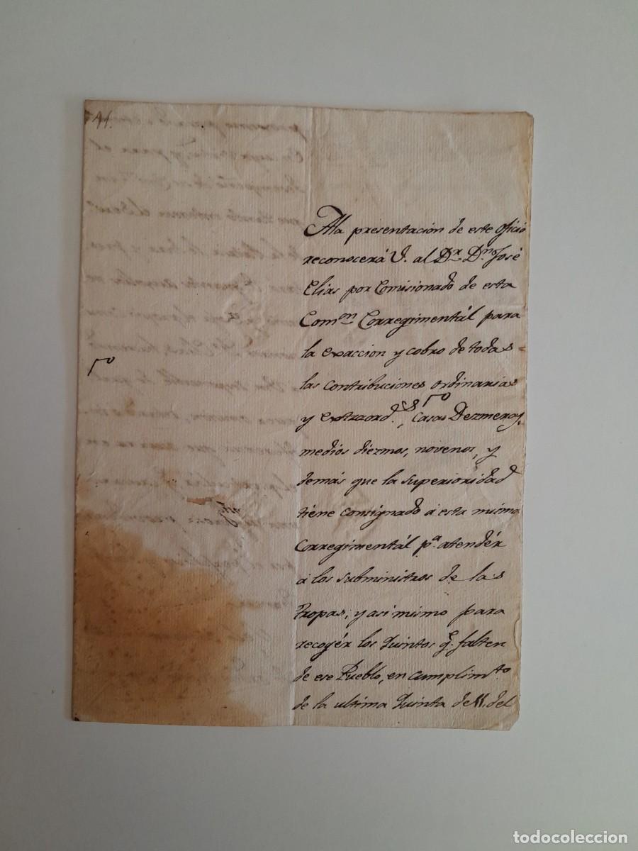 Manuscritos antiguos: MANUSCRITO GUERRA DEL FRANC&Egrave;S - RECONOCIMIENTO DE JOS&Eacute; EL&Iacute;AS PARA EL COBRO DE CONTRIBUCIONES (1811)