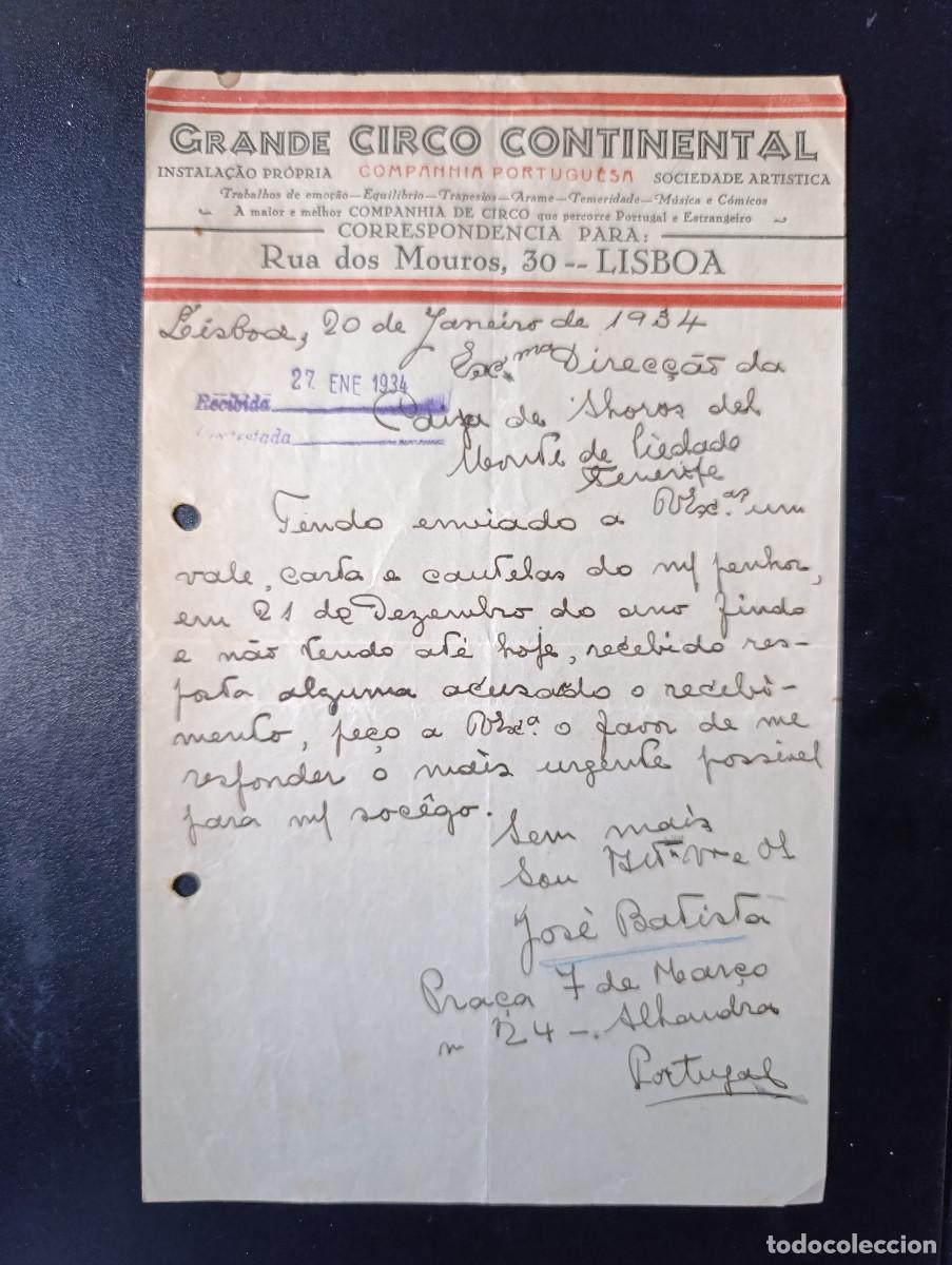 Manuscritos antiguos: SEGUNDA REPUBLICA. CARTA MANUSCRITA GRANDE CIRCO CONTINENTAL-COMPANNIA PORTUGUESA. A&Ntilde;O 1933
