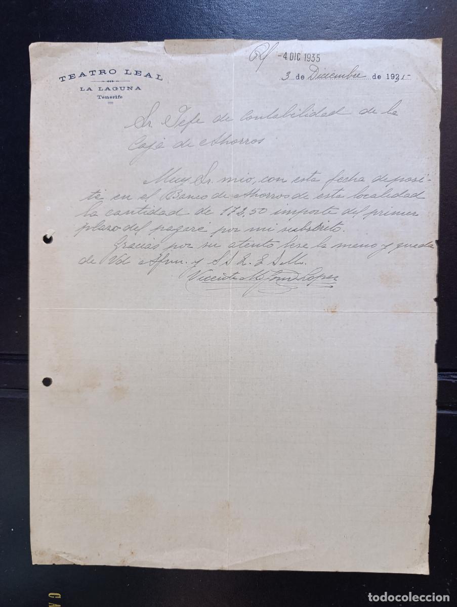 Manuscritos antiguos: SEGUNDA REPUBLICA. CARTA MANUSCRITA PROPIETARIO-DIRCTIVO DEL TEATRO LEAL DE LA LAGUNA. 1935