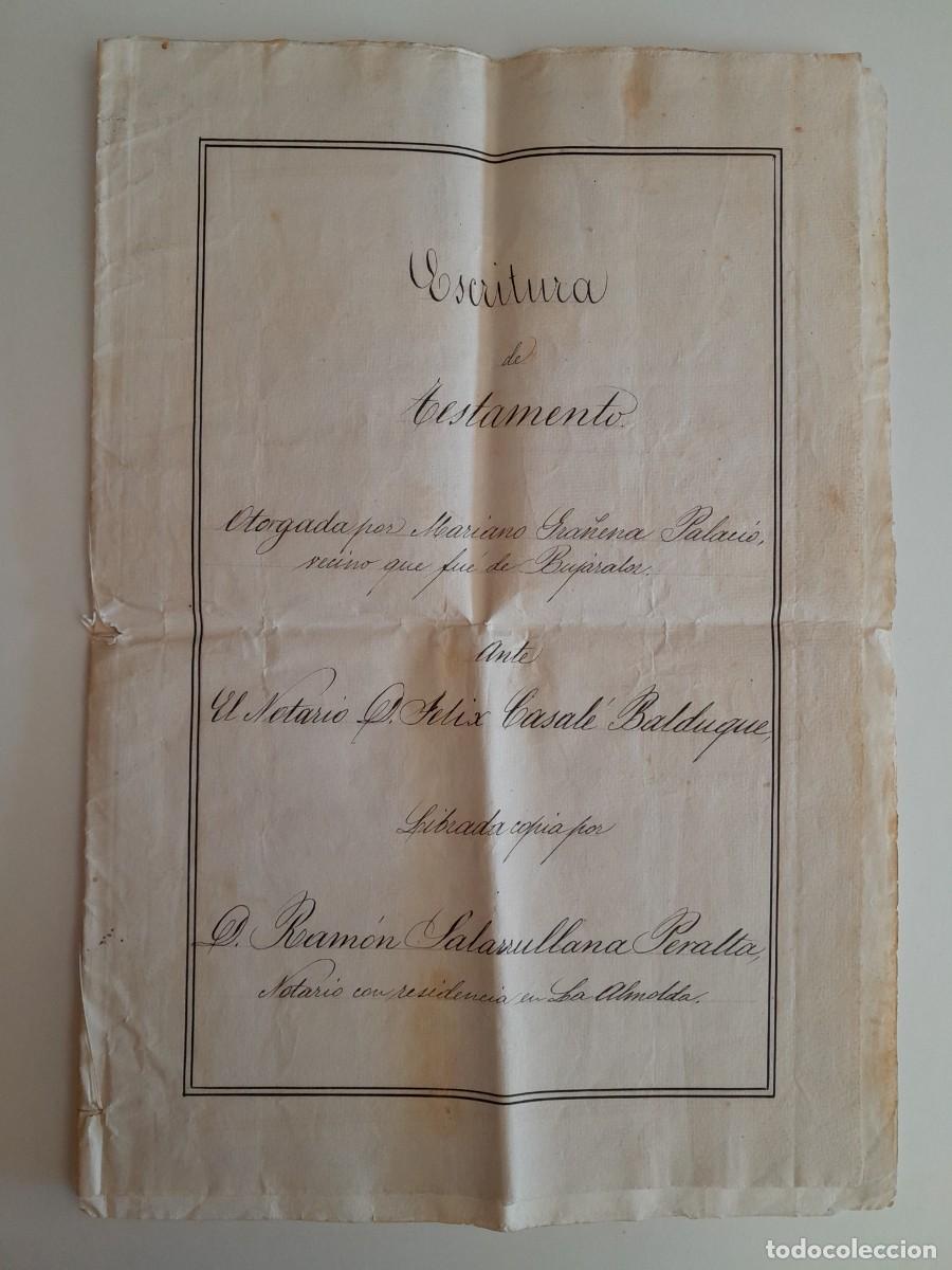 Manuscritos antiguos: TESTAMENTO DE MARIANO GRA&Ntilde;ENA PALACIO ANTE NOTARIO F&Eacute;LIX CASAL&Eacute; BALDUQUE (BUJARALOZ, 21 NOV 1878)