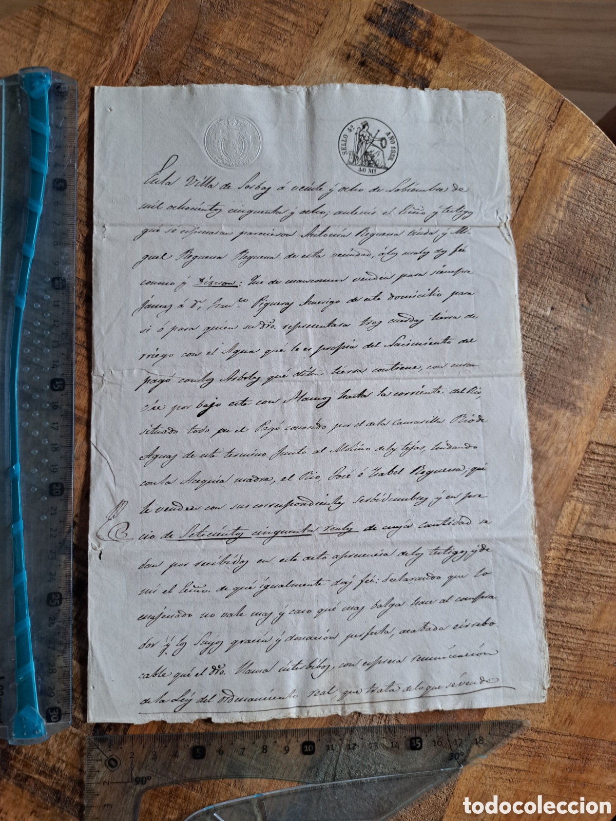 Manuscritos antiguos: Jml Papel timbre sello 40 ms 1858. Venta casa y tierras. SORBAS. Almeria. Piqueras. Manuscrito pluma