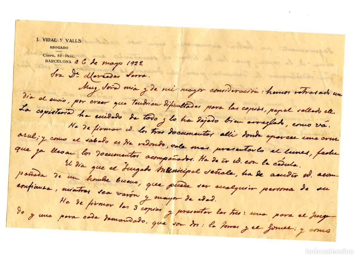 Manuscritos antiguos: Carta manuscrita de un abogado sobre un tr&aacute;mite administrativo, Barcelona, Mayo de 1922