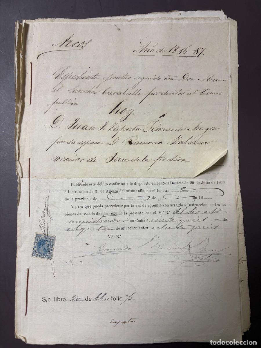 Manuscritos antiguos: C&Aacute;DIZ, 1886. EXPEDIENTE APREMIO HACIENDA. IMPAGO CONTRIBUCIONES JEREZ. LEER