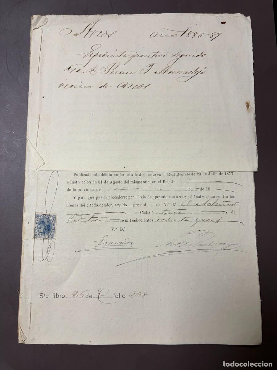 Manuscritos antiguos: ARCOS 1886. EXPEDIENTE DE APREMIO CONTRA ANTONIO ALBARR&Aacute;N. FINCA MATA DEL OLIVAR. LEER