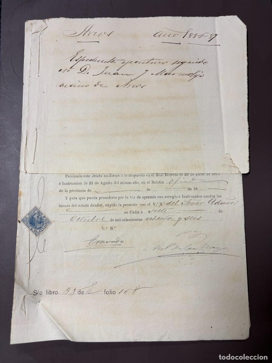 Manuscritos antiguos: ARCOS DE LA FRONTERA, 1886. EXPEDIENTE EJECUTIVO DE APREMIO CONTRA JUAN MARMOLEJO. LEER