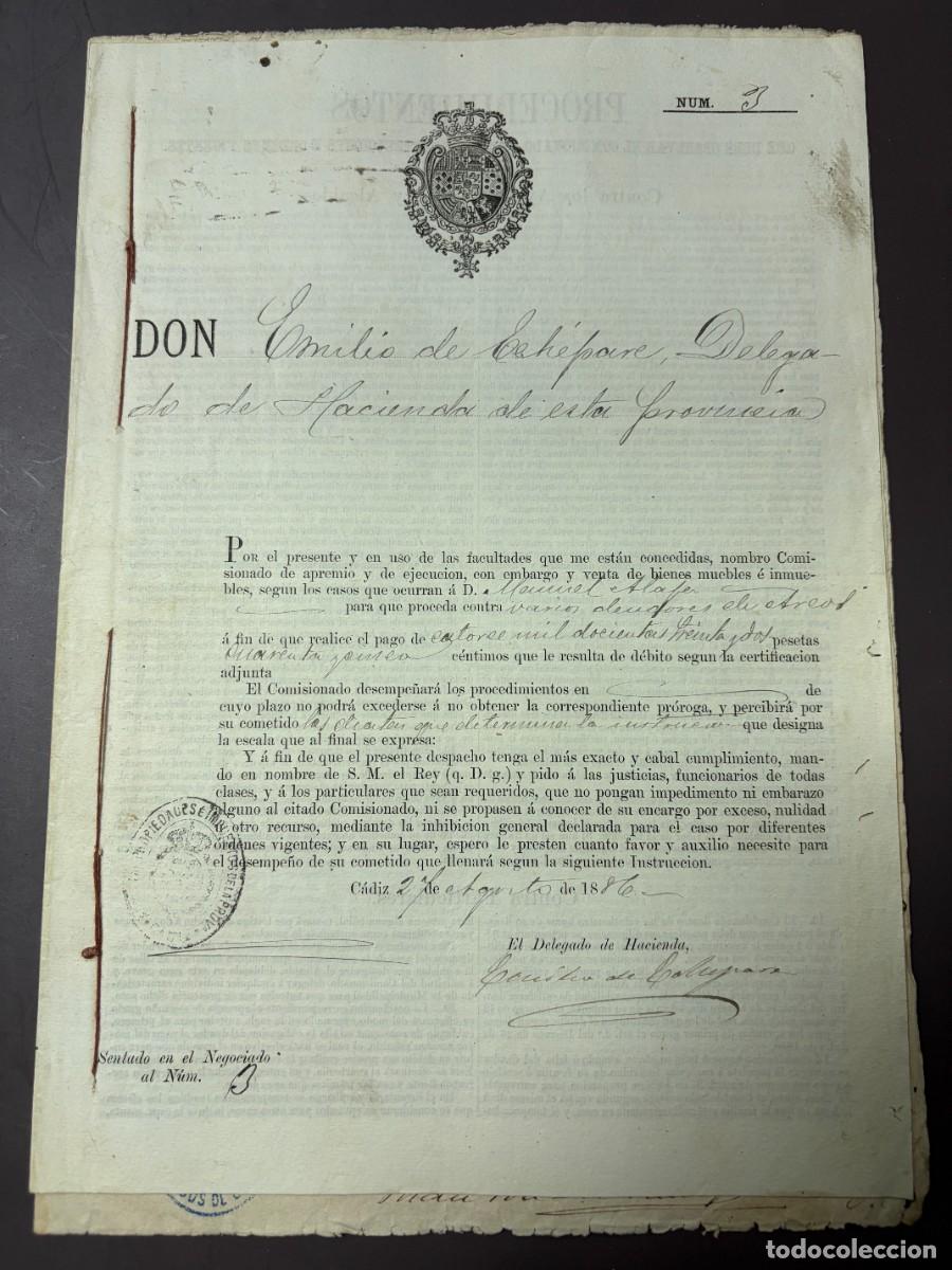 Manuscritos antiguos: ARCOS DE LA FRONTERA, 1886.EXPEDIENTE DE APREMIO HACIENDA. LEER