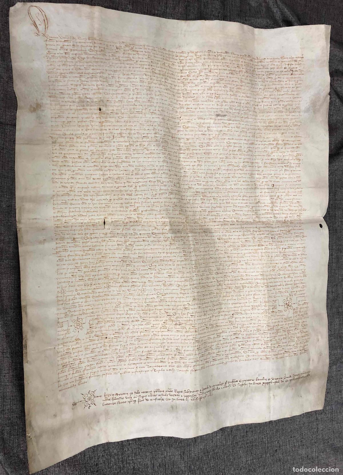 Manuscritos antiguos: DOCUMENTO NOTARIAL MEDIEVAL REDACTADO SOBRE PERGAMINO. VALENCIA, A&Ntilde;O 1420