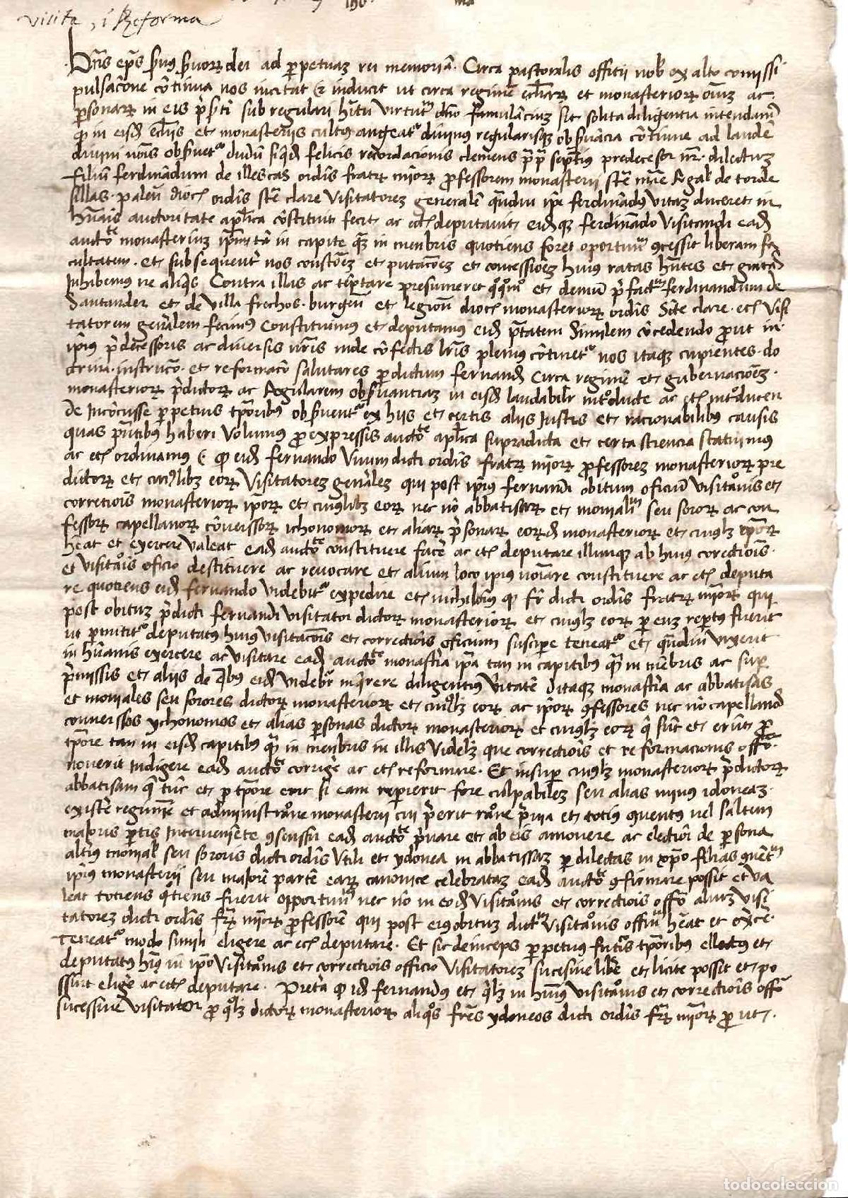 Manuscritos antiguos: BULA PAPA BENEDICTO XIII SOBRE VISITA, REFORMA Y GOBIERNO MONASTERIO STMA. TRINIDAD TORDESILLAS 1418