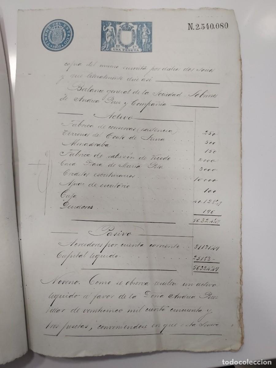 Manuscritos antiguos: 1902. Escritura F&aacute;bricas Salaz&oacute;n Neda y O Vicedo, Barcos Ferrol y Casa Mar&iacute;a Pita Coru&ntilde;a. 20 p&aacute;ginas