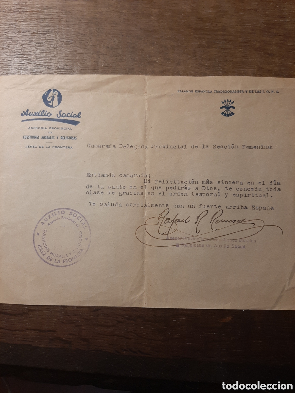 Manuscritos antiguos: GUERRA CIVIL ESPA&Ntilde;OLA. Carta de la organizacion AUXILIO SOCIAL.