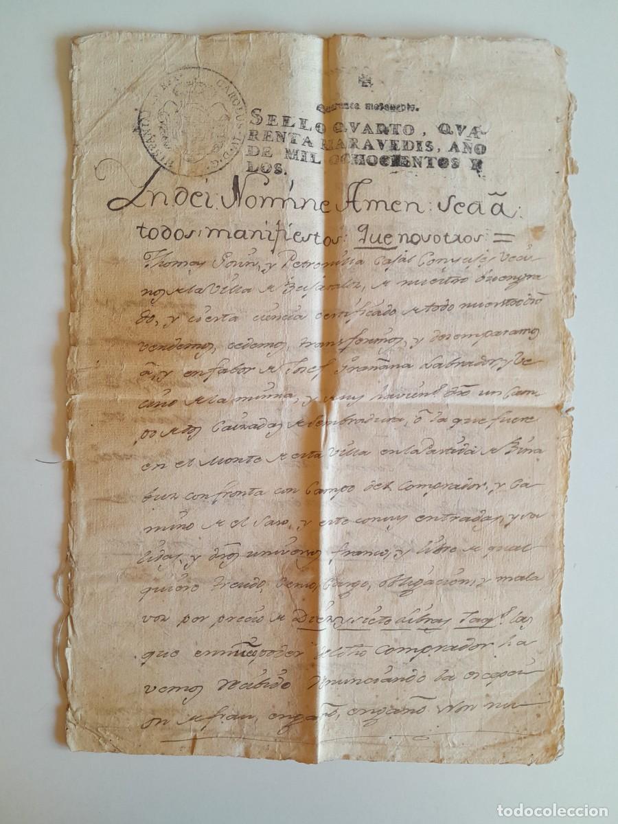 Manuscritos antiguos: PAPEL TIMBRADO DE SELLO CUARTO A&Ntilde;O 1802 - BUJARALOZ (ZARAGOZA, ARAG&Oacute;N)