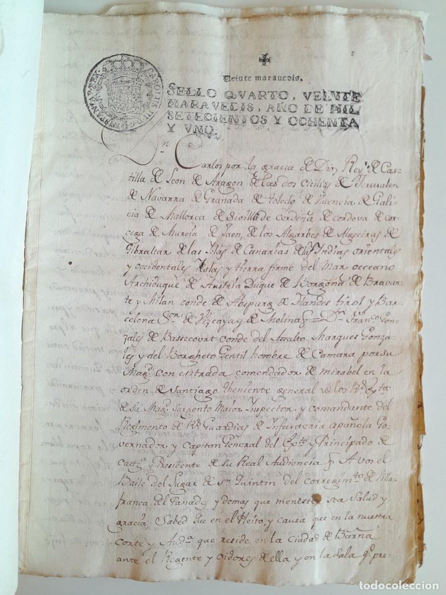 Manuscritos antiguos: PAPEL TIMBRADO SELLO CUARTO A&Ntilde;O 1781 - LETRAS Y MANDATORIAS ROSAL&Iacute;A FERRER, SANT QUINT&Iacute; DE MEDIONA