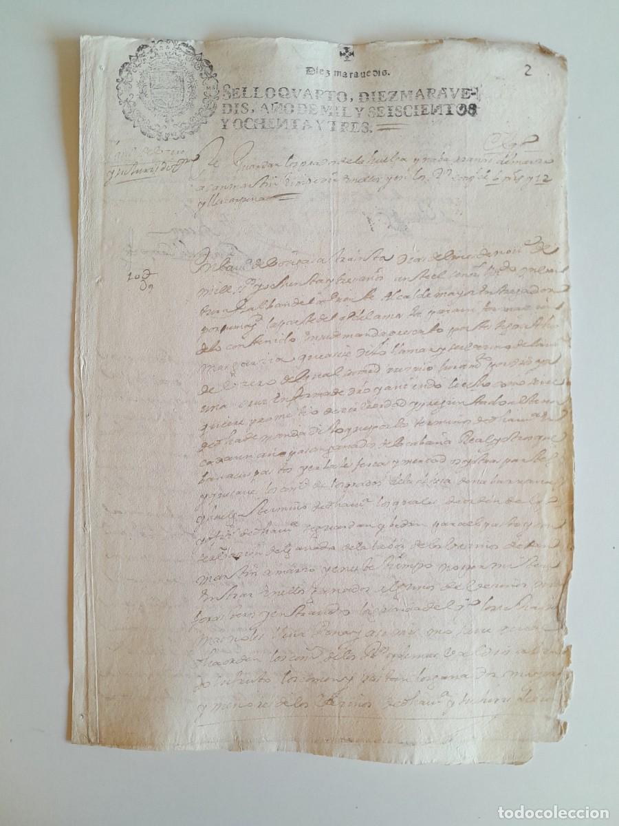 Manuscritos antiguos: PAPEL TIMBRADO DE SELLO CUARTO A&Ntilde;O 1683 - LUGAR DESCONOCIDO