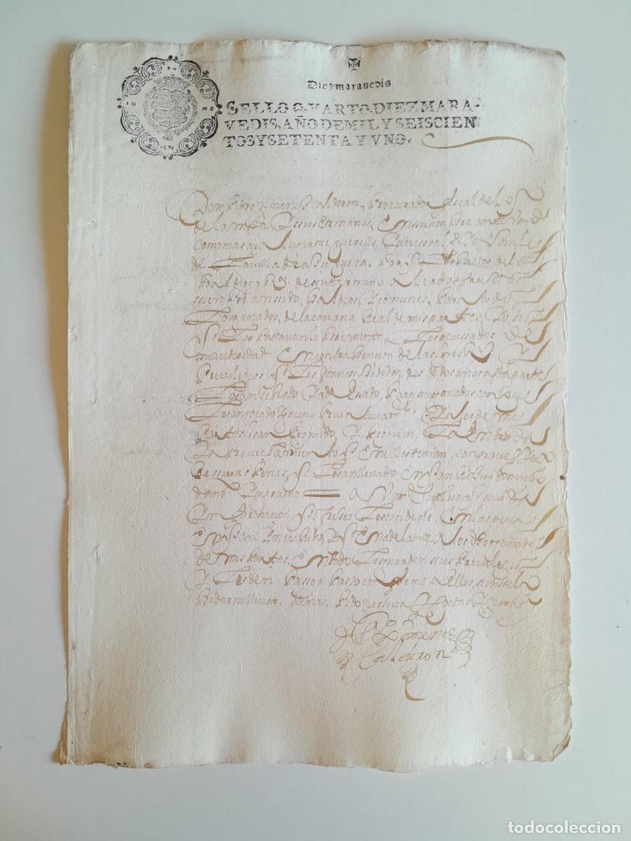 Manuscritos antiguos: PAPEL TIMBRADO DE SELLO CUARTO A&Ntilde;O 1671 - LUGAR DESCONOCIDO