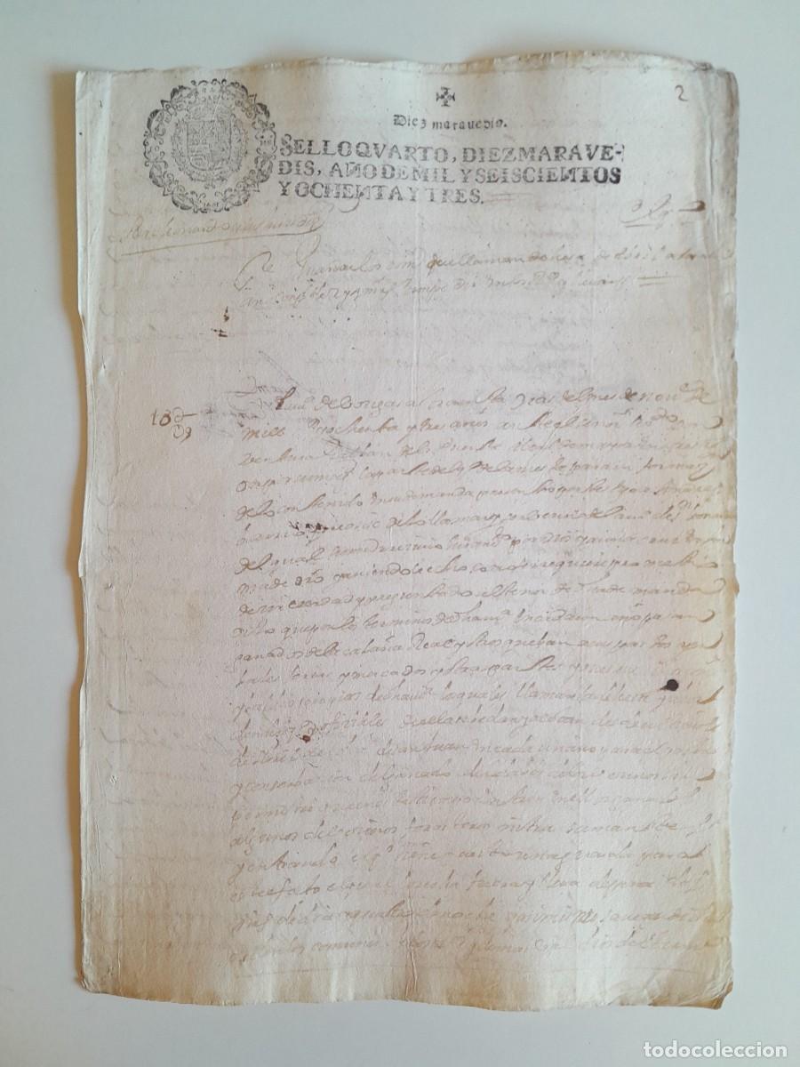 Manuscritos antiguos: PAPEL TIMBRADO DE SELLO CUARTO A&Ntilde;O 1683 - LUGAR DESCONOCIDO