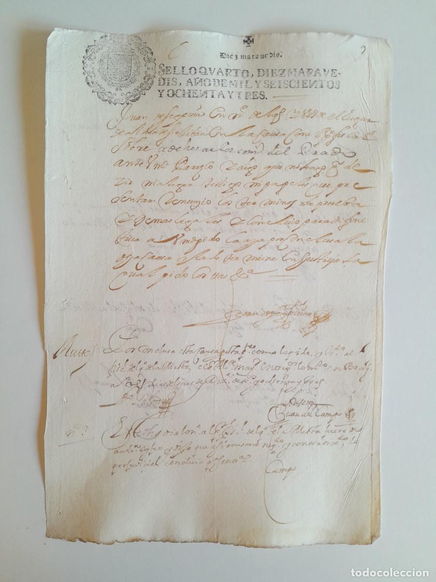 Manuscritos antiguos: PAPEL TIMBRADO DE SELLO CUARTO A&Ntilde;O 1683 - LUGAR DESCONOCIDO