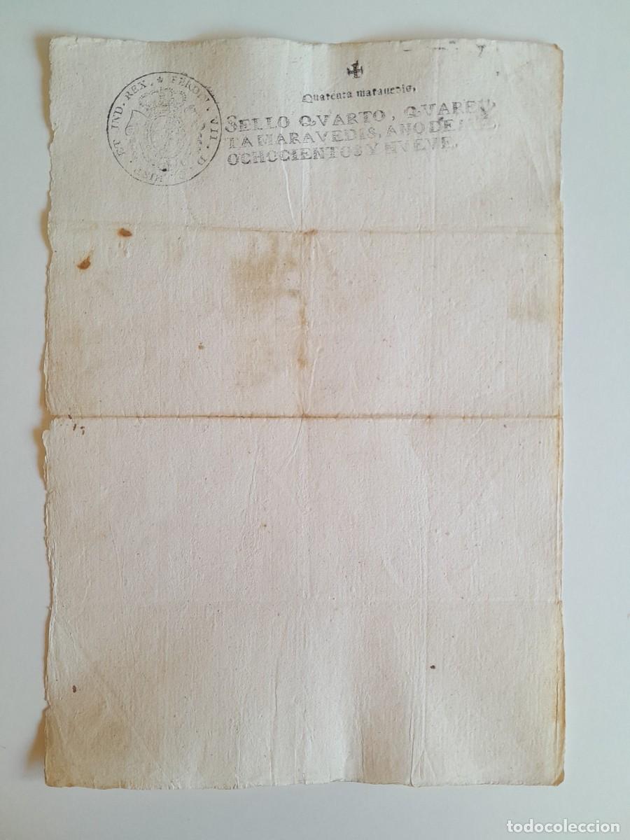 Manuscritos antiguos: PAPEL TIMBRADO DE SELLO CUARTO A&Ntilde;O 1809 - EN BLANCO