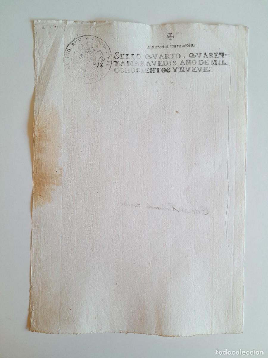 Manuscritos antiguos: PAPEL TIMBRADO DE SELLO CUARTO A&Ntilde;O 1809 - EN BLANCO