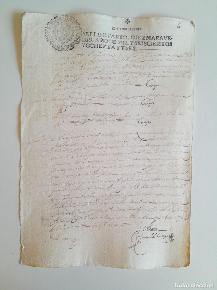 Manuscritos antiguos: PAPEL TIMBRADO DE SELLO CUARTO A&Ntilde;O 1683 - LUGAR DESCONOCIDO