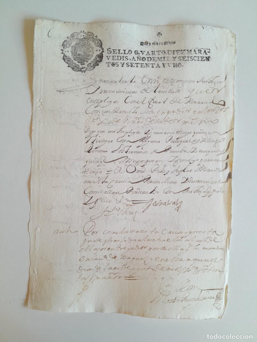 Manuscritos antiguos: PAPEL TIMBRADO DE SELLO CUARTO A&Ntilde;O 1671 - LUGAR DESCONOCIDO