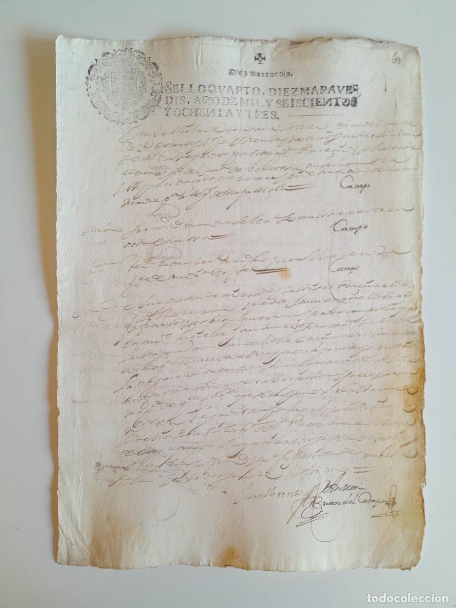 Manuscritos antiguos: PAPEL TIMBRADO DE SELLO CUARTO A&Ntilde;O 1683 - LUGAR DESCONOCIDO