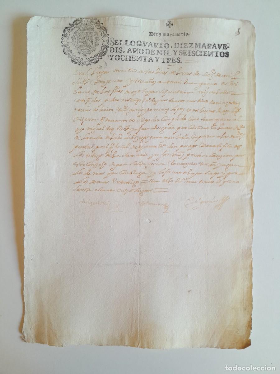 Manuscritos antiguos: PAPEL TIMBRADO DE SELLO CUARTO A&Ntilde;O 1683 - LUGAR DESCONOCIDO