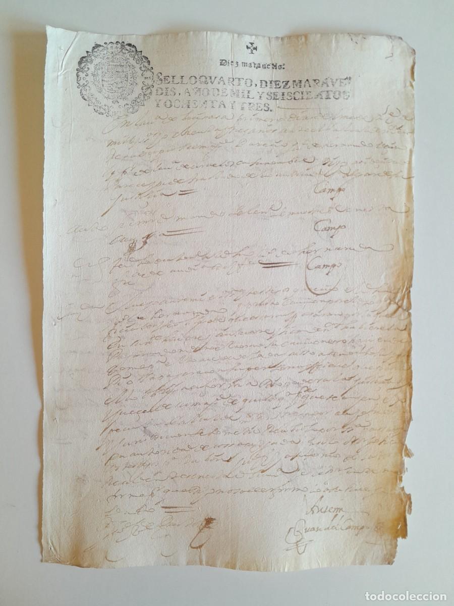 Manuscritos antiguos: PAPEL TIMBRADO DE SELLO CUARTO A&Ntilde;O 1683 - LUGAR DESCONOCIDO