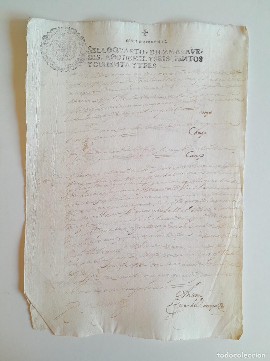 Manuscritos antiguos: PAPEL TIMBRADO DE SELLO CUARTO A&Ntilde;O 1683 - LUGAR DESCONOCIDO