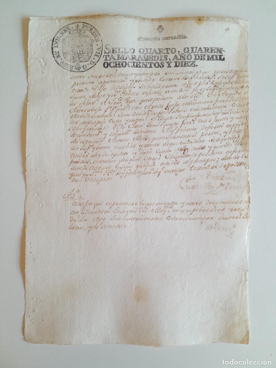 Manuscritos antiguos: PAPEL TIMBRADO DE SELLO CUARTO A&Ntilde;O 1810 - LUGAR DESCONOCIDO