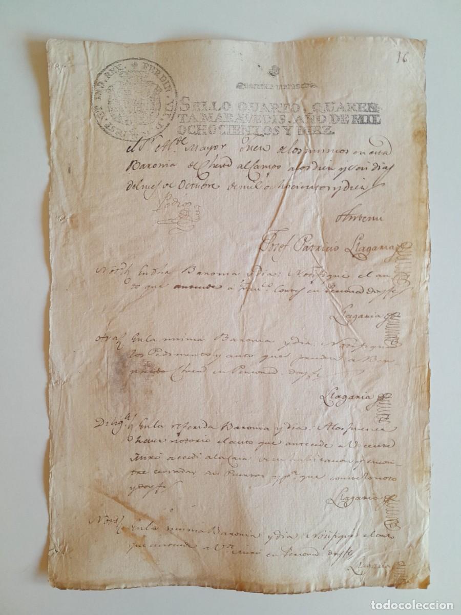 Manuscritos antiguos: PAPEL TIMBRADO DE SELLO CUARTO A&Ntilde;O 1810 - LUGAR DESCONOCIDO
