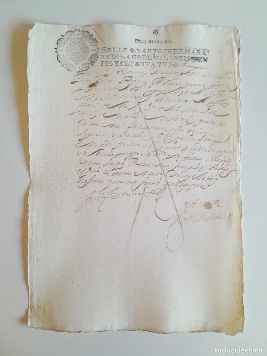 Manuscritos antiguos: PAPEL TIMBRADO DE SELLO CUARTO A&Ntilde;O 1671 - LUGAR DESCONOCIDO