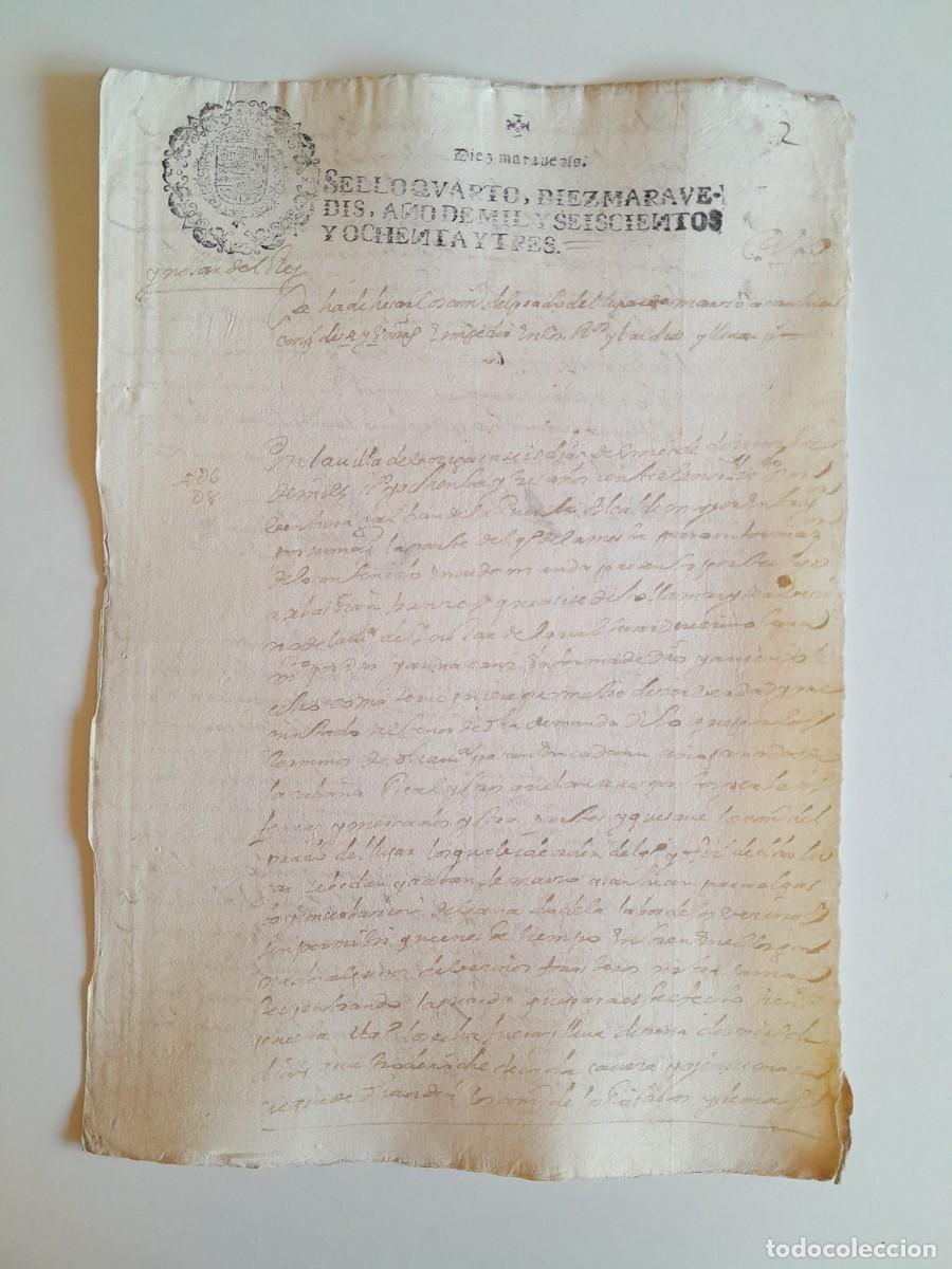 Manuscritos antiguos: PAPEL TIMBRADO DE SELLO CUARTO A&Ntilde;O 1683 - LUGAR DESCONOCIDO
