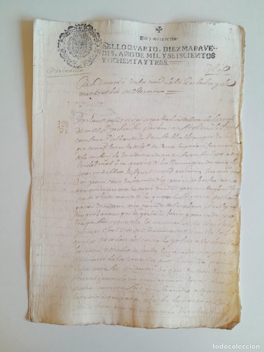 Manuscritos antiguos: PAPEL TIMBRADO DE SELLO CUARTO A&Ntilde;O 1683 - LUGAR DESCONOCIDO