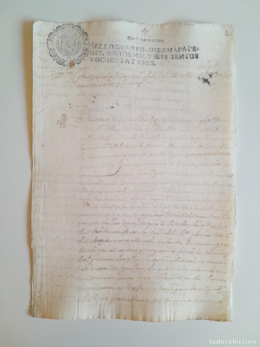 Manuscritos antiguos: PAPEL TIMBRADO DE SELLO CUARTO A&Ntilde;O 1683 - LUGAR DESCONOCIDO