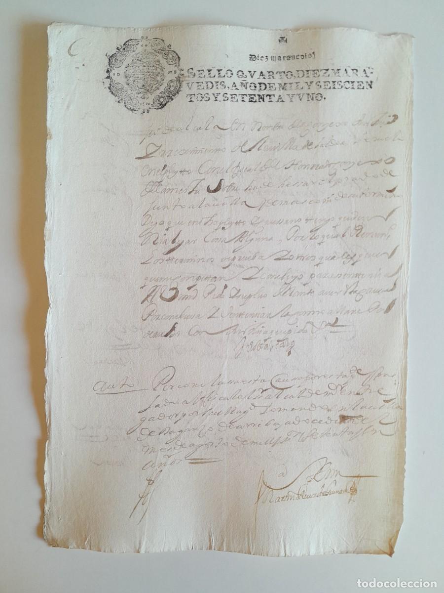 Manuscritos antiguos: PAPEL TIMBRADO DE SELLO CUARTO A&Ntilde;O 1671 - LUGAR DESCONOCIDO
