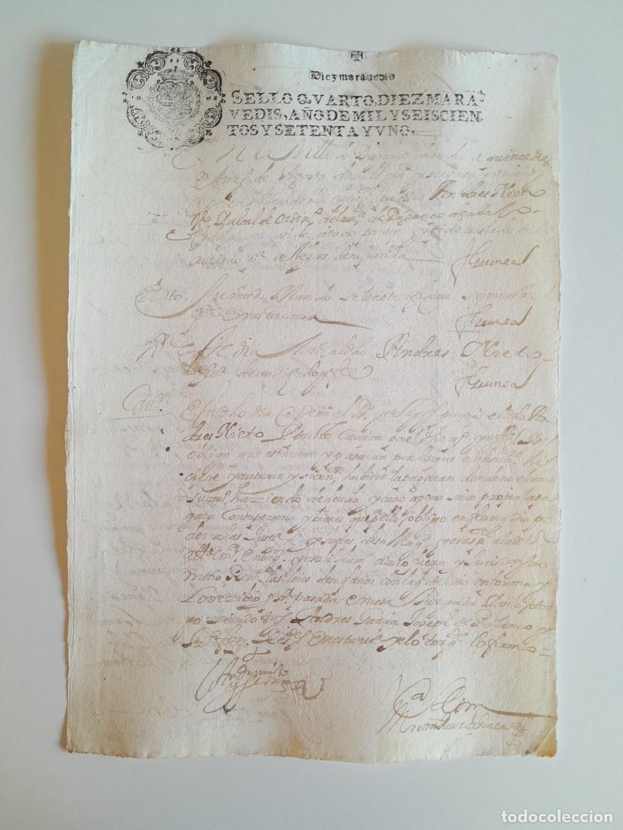 Manuscritos antiguos: PAPEL TIMBRADO DE SELLO CUARTO A&Ntilde;O 1671 - LUGAR DESCONOCIDO