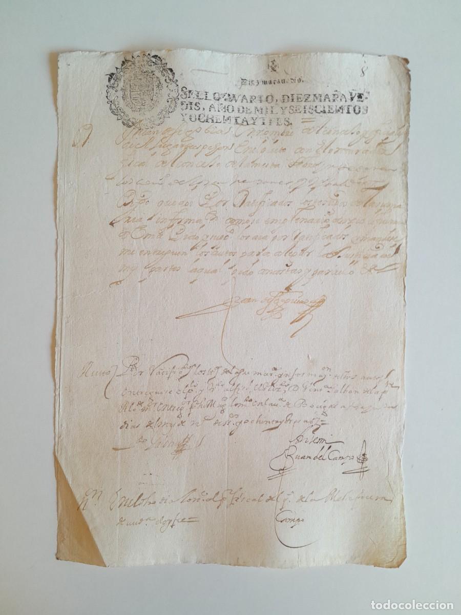 Manuscritos antiguos: PAPEL TIMBRADO DE SELLO CUARTO A&Ntilde;O 1683 - LUGAR DESCONOCIDO