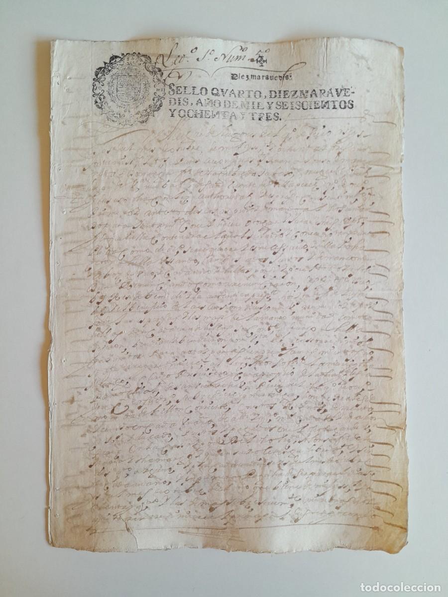 Manuscritos antiguos: PAPEL TIMBRADO DE SELLO CUARTO A&Ntilde;O 1683 - LUGAR DESCONOCIDO