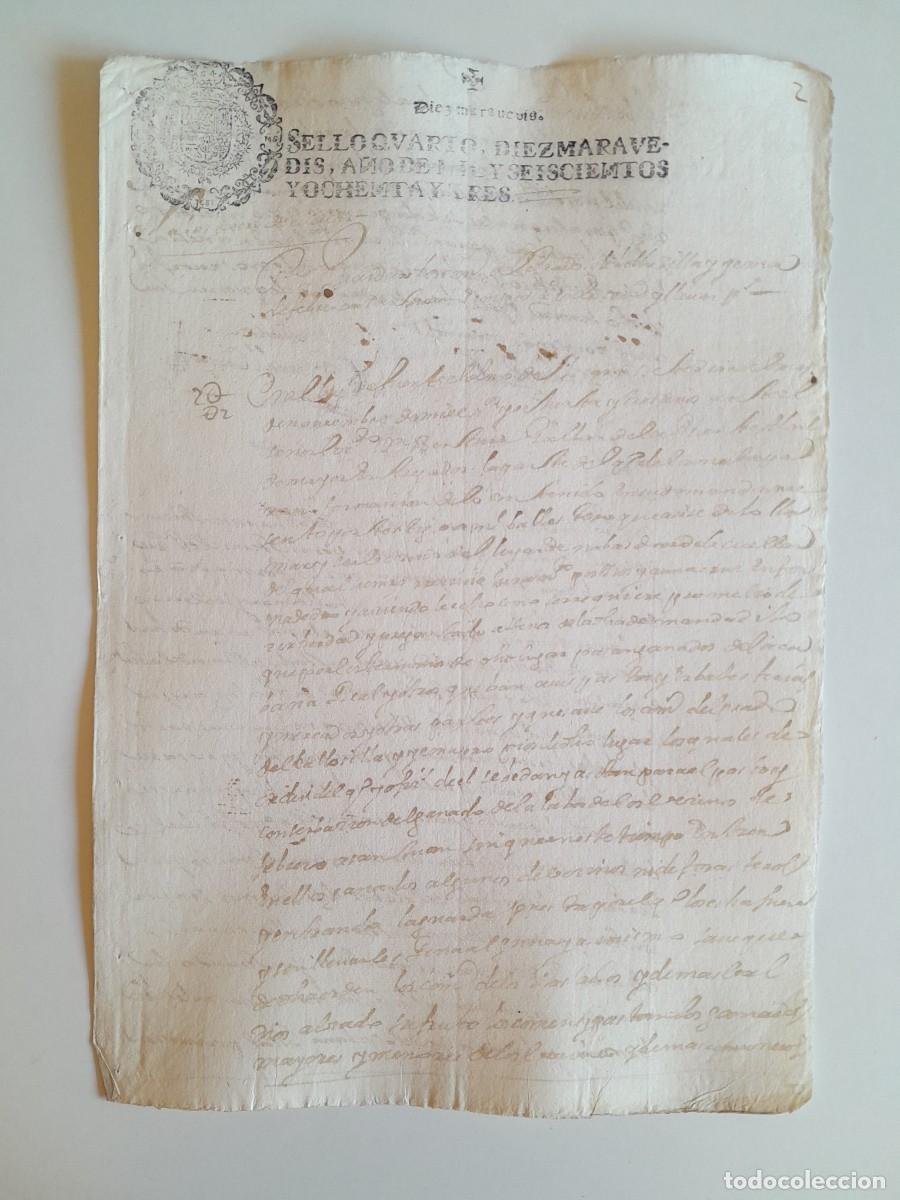 Manuscritos antiguos: PAPEL TIMBRADO DE SELLO CUARTO A&Ntilde;O 1683 - LUGAR DESCONOCIDO