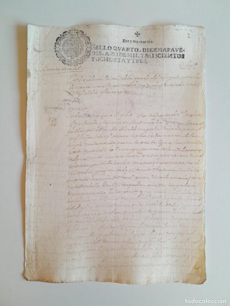 Manuscritos antiguos: PAPEL TIMBRADO DE SELLO CUARTO A&Ntilde;O 1683 - LUGAR DESCONOCIDO